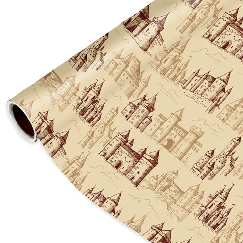 Pineraap Wizard Castle Wrapping Paper Roll - 17Inch x16.4Feet - Magic Castle Theme Gift Wrap Vintage Gift Packing Paper for Fantasy Parties Birthdays Holidays