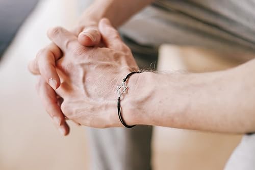 Miniatura 8 de Star of David men's bracelet, silver, gift for him, black bracelet for men, waterproof, Bar Mitzvah gift, Jewish, Hebrew Jewelry from Israel