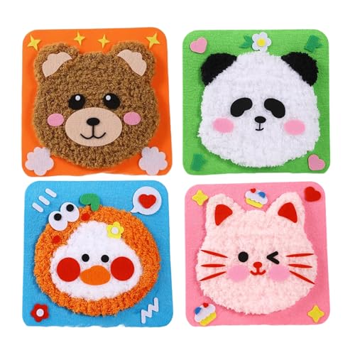 Image of 4Pcs Creative Sewing Kit for Kids, Hand Embroidery Kit for Beginners with Cute Animal Designs, Stitching Kit for Children, Fun DIY Craft Activity for Skill Development