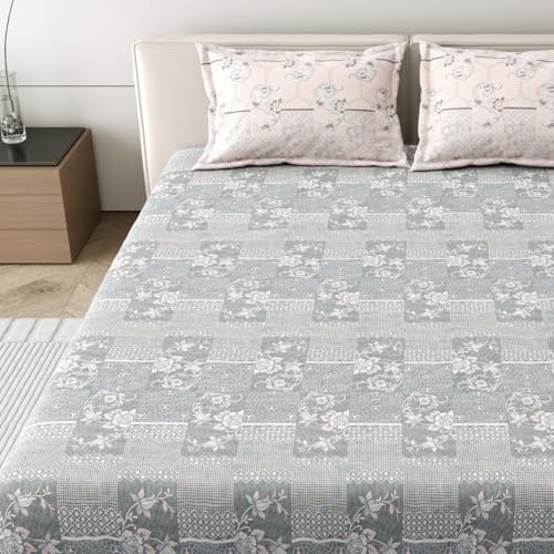 Image of Mafatlal 186 Tc Corsica Summer Bedsheets Cotton King Size | 108 X 108 Inches | Cool-Touch Cotton Bedding for Comfortable Sleeping Nights | Includes 2 Pillow Covers | Frost Grey