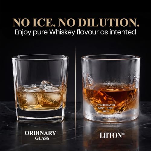 Image of LIITON Grand Canyon Whiskey Glasses, Set of 4, 10oz, Bourbon Glass | Thick Freezable Crystal Rock Glasses, Old fashioned Whiskey Gifts for Men, Cocktails, Scotch Glasses