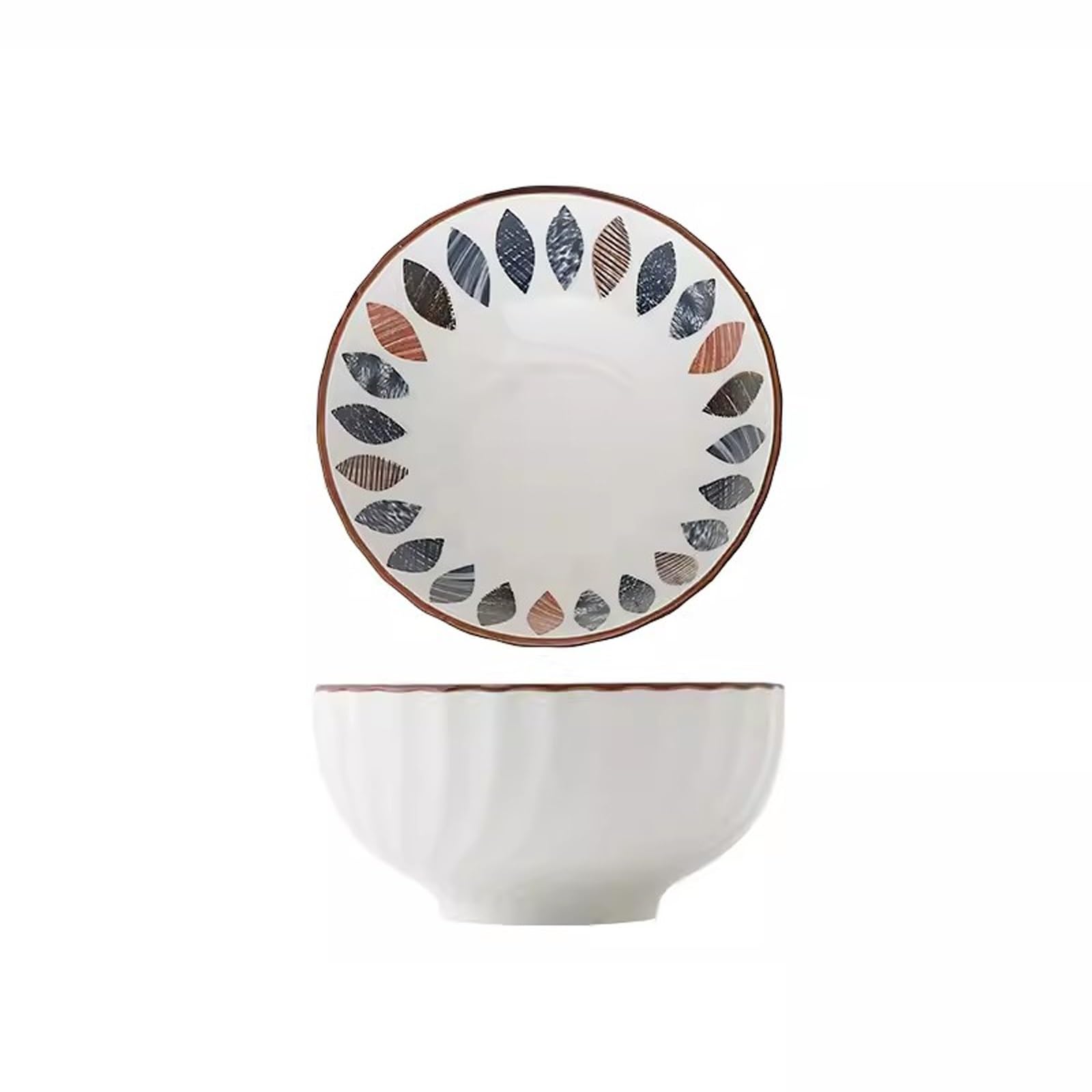 JOMRTS Salad Bowls 4PCS Ceramic Household Rice Bowl, Small Bowl, Tableware Set, Gift Giving, Pastoral Style Ceramic Bowl, Underglaze Painted Ceramic Bowl Set Kitchen Soup Bowls (B)