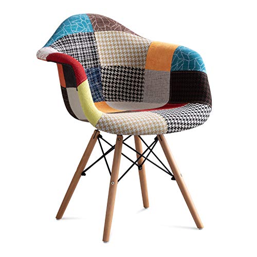 MIGOHOME Silla con Brazos AVA Patchwork Madera Natural Comedor,Cocina,Escritorio Polipropileno y Madera de Haya