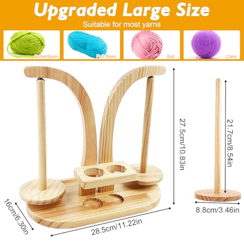 Garqitwan Wollabwickler Magnetisch, Wollhalter Holz mit Aufbewahrung, Wollknäuelhalter Rotierender Doppel Garnballhalter Ständer für Häkelliebhaber (Natur)