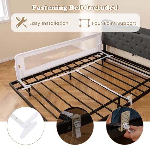 Image of BABY JOY Double Sided Bed Rail Guard, 2 Pack, Extra Long, Swing Down for Convertible Crib, Folding Baby Safety Bedrail for Kids Twin Full Size Queen King Mattress, Rails for Toddlers (White, 71 inch)
