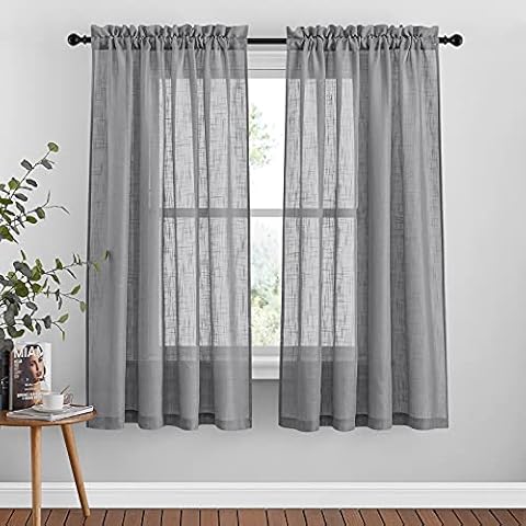 PONY DANCE Grey Voile Curtains for Small Windows Cover