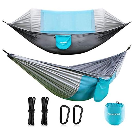Newdora Hammock with Mosquito Net 2 Person Camping, Ultralight Portable Windproof, Anti-Mosquito, Swing Sleeping Hammock Bed with Net and 2 x Hanging Straps for Outdoor, Hiking, Backpacking, Travel
