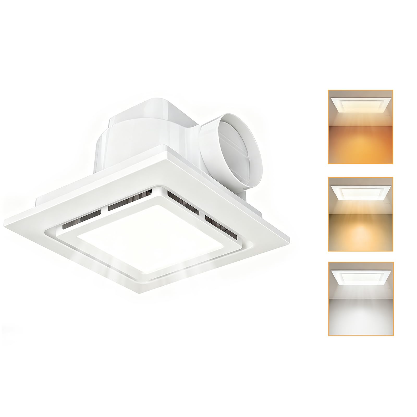 Wentylator łazienkowy 254 mm z oświetleniem LED, 3 kolory światła regulowane, otwór montażowy 254 mm / 10 cali, wentylator wyciągowy 110 CFM, 6000 K 1000 lm, bardzo cichy wentylator łazienkowy 1,0