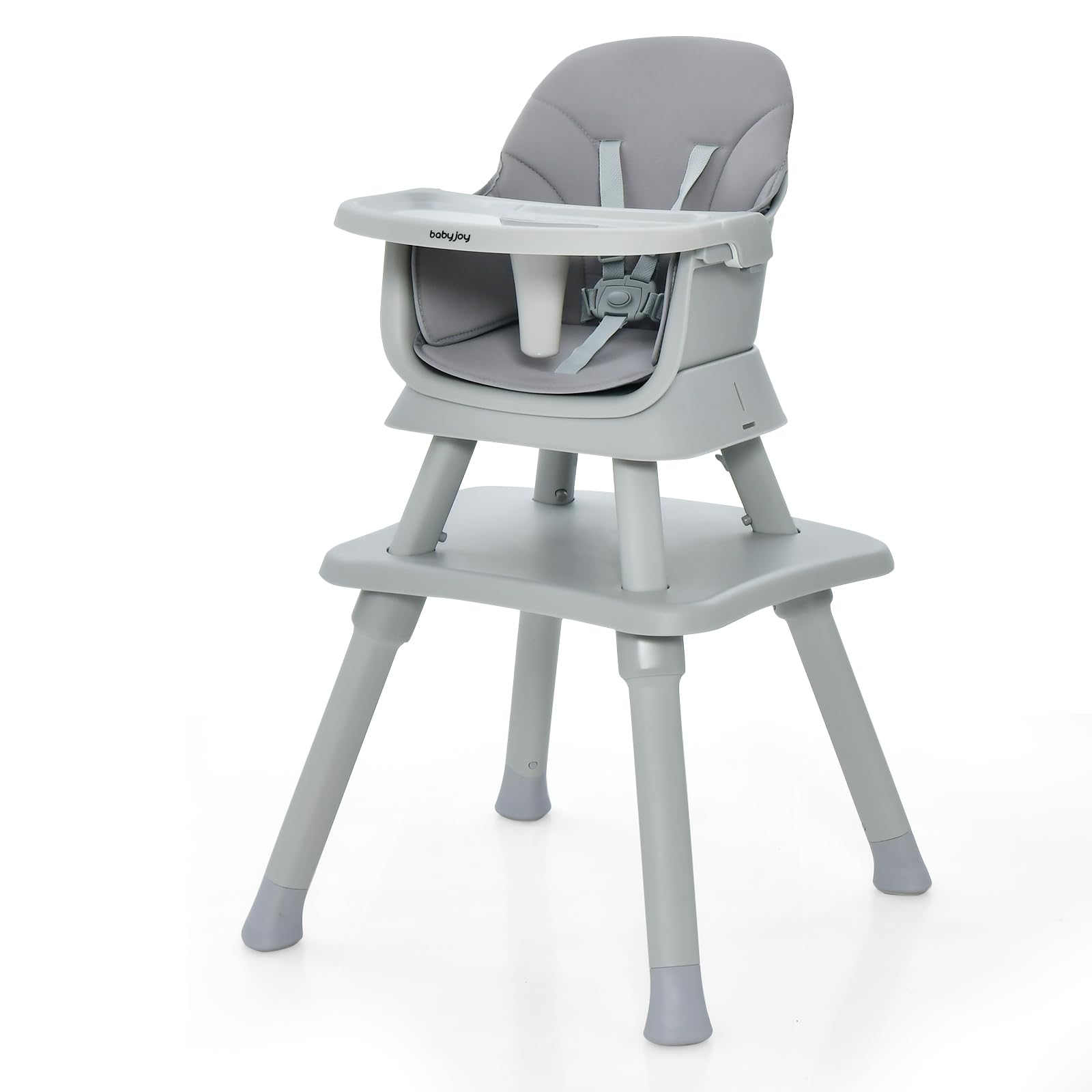 RELAX4LIFE 6 en 1 Trona Bebé con Arnes de 5 Puntos y Cojín Desmontables, Tronas de Bebe Portátil con Bandeja Ajustable y Extraíble, Mesa y Silla Infantil para Niños 6+ Meses, Carga 25kg (Gris)