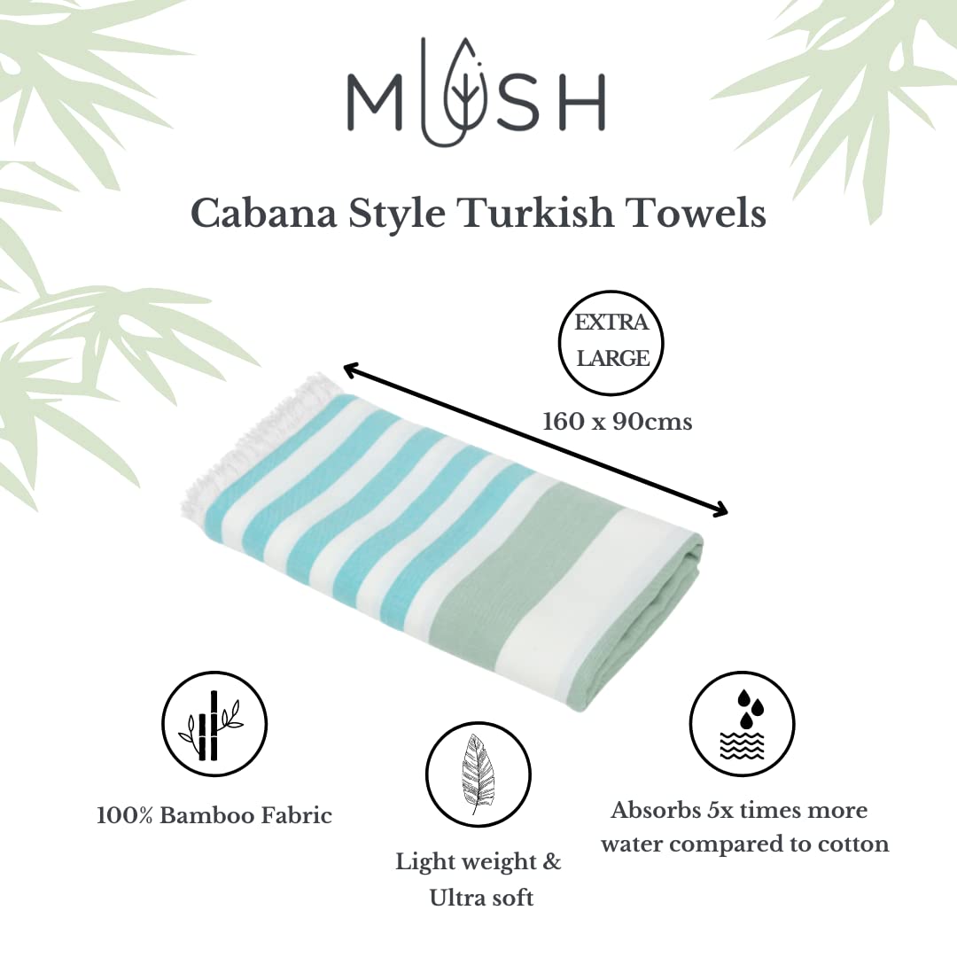 Mush 100% Bamboo Extra Large Towels For Bath Ultra Soft, Absorbent, Quick Dry, Compact Cabana Styled Bath Towel For Men And Women For Daily Use, Beach, Pool, Gym (Turquoise & Light Green, 1), 250 TC 2