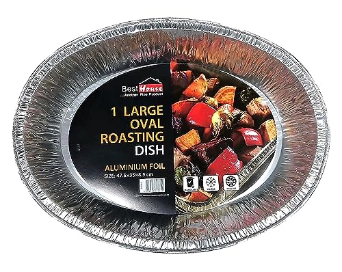 BH | 5 Pack Large Oval Aluminium Foil Roasting Trays | (47 × 35 × 8.5 cm) | Heavy-Duty Disposable Baking & Serving Pans for Roasting, Cooking, Takeaway & Parties - by Best House