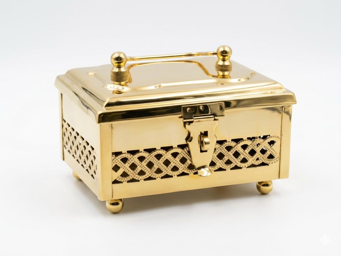 Vintage Brass PanDaan,Cricket Box with Lattice Design, Double Compartment Storage Box with Handle, Decorative Trinket Container-image-18