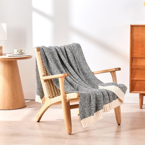 Image of CozeCube Reversible Knitted Throw Blanket, Black White Melange 50 inchx60 inch