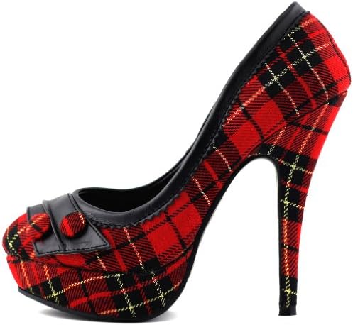 SHOW STORY Classic Red Checkered Buttons High Heel Platform Stiletto Pumps,LF30441RD40,9US,Red | Image 2
