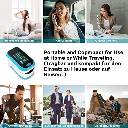 MOMMED Pulsoximeter, Sauerstoffsättigung Messgerät Finger, Fingerpulsoximeter mit Alarm zur...