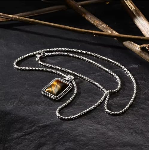 Tiger Eye Pendant Necklace Stainless Steel Silver Chain, Natural Crystal Energy Jewelry for Him Her, Stocking Stuffer Christmas Necklace - Image 3