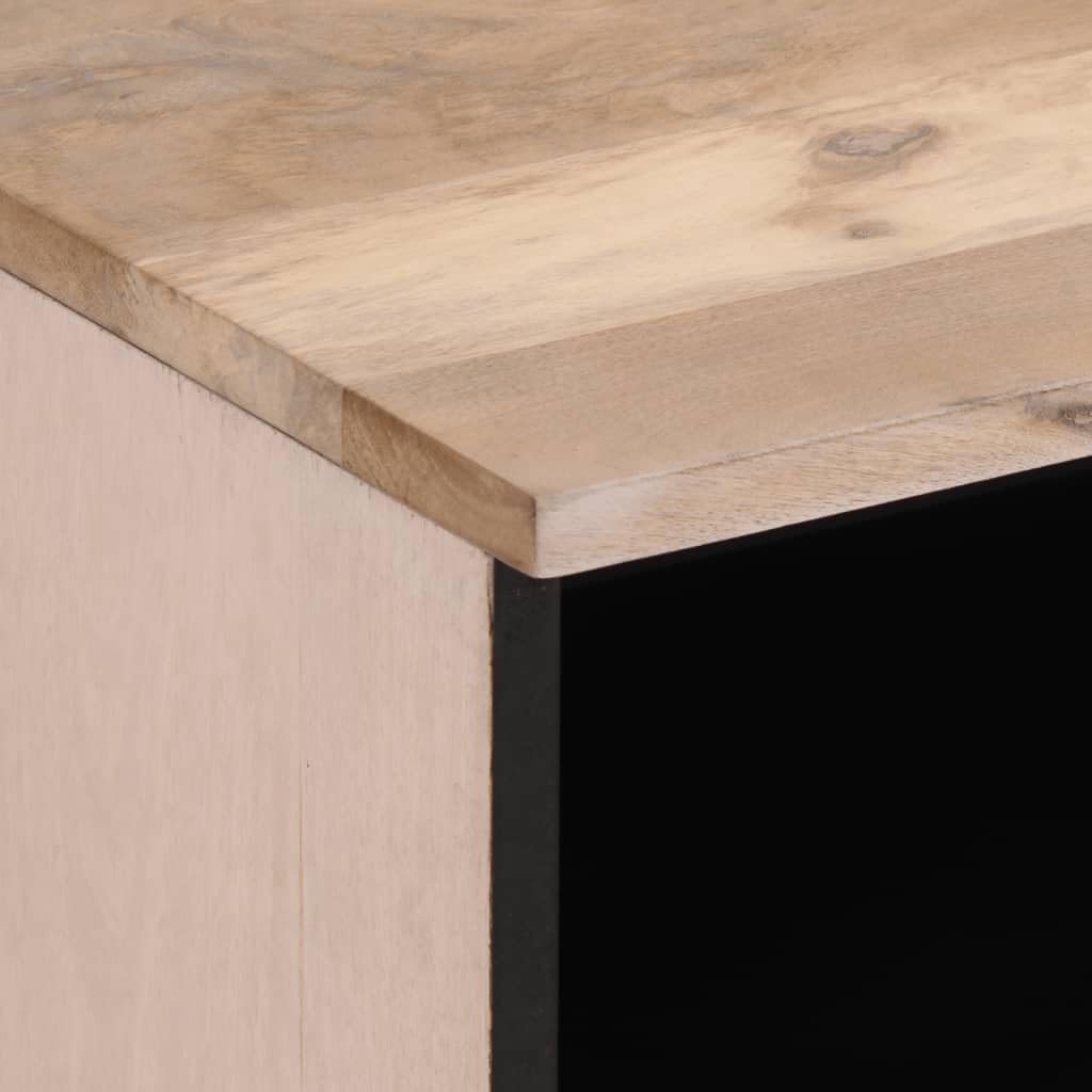 Comodino 40 × 34 × 46 cm in legno di mango con cassetto, comodino per camera da letto, soggiorno, corridoio, spazio con gambe in acciaio inox