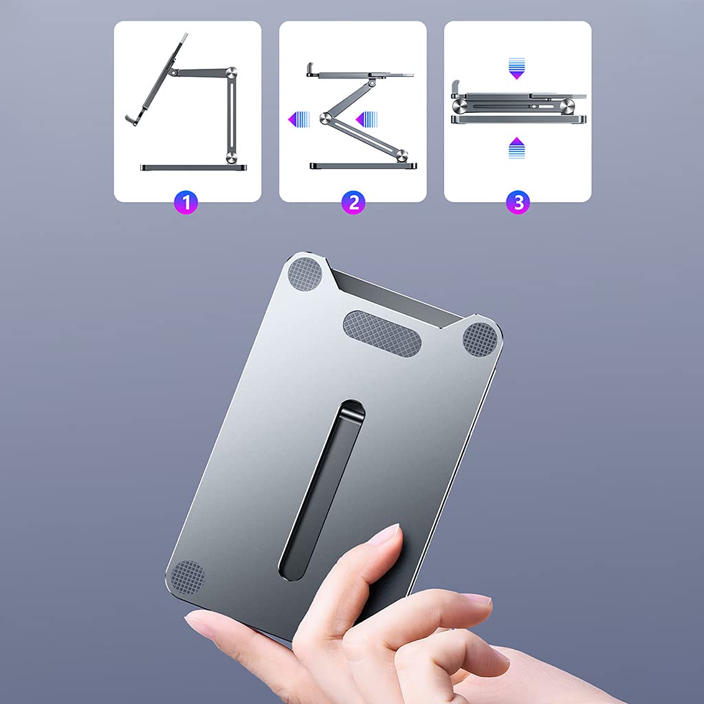 Soporte de teléfono móvil plegable con múltiples ángulos para escritorio, soporte de teléfono de escritorio antideslizante, base de aluminio ajustable para todos los teléfonos inteligentes y tabletas