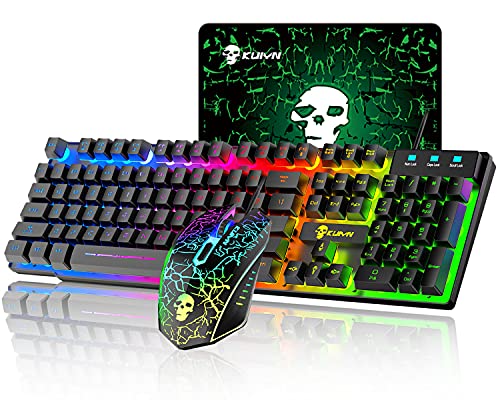 RGB Gaming Keyboard and Mouse Combo USB Wired LED Rainbow Backlight Ergonomic Game Keyboard + 2400DPI Buttons Optical Rainbow LED Mice with Free Mousepad for Laptop PC Game and Work (Black & RGB) RGB Gaming Keyboard and Mouse Combo USB Wired LED Rainbow Backlight Ergonomic Game Keyboard + 2400DPI Buttons Optical Rainbow LED Mice with Free Mousepad for Laptop PC Game and Work (Black & RGB)