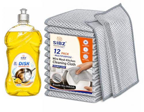Image of SIBZ Non Scratch Wire Dish Cloth (Pack of 12), Steel Scrubber for Utensils Cleaning Wet and Dry Stainless-Steel Dish Wash Scrubber for Washing Dishes, Sinks, Counters (Super Combo)