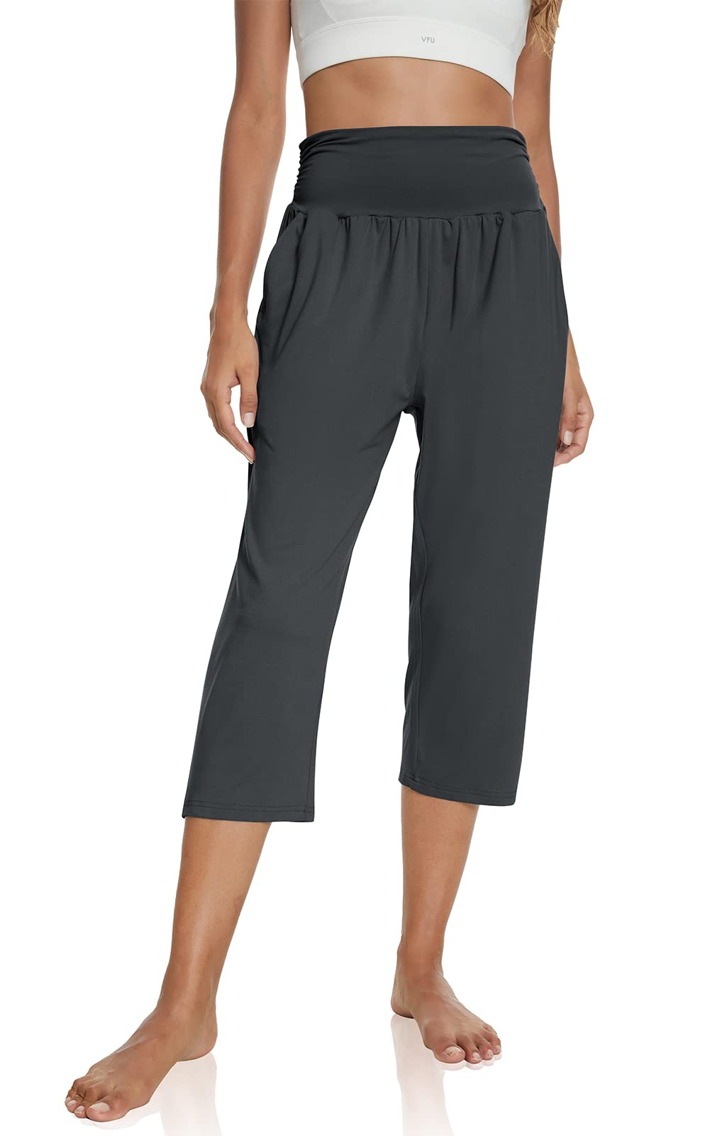 Women's High Waist Capri Pants Casual Loose Fitting Yoga Pants Comfy Lounge Workout Capris Sweatpants with Pockets