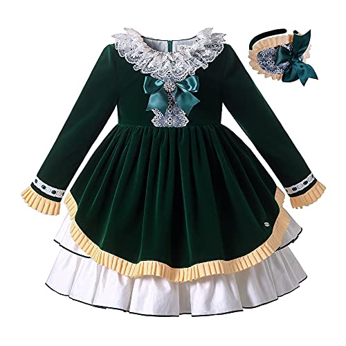 Pettigirl Girl Vintage Autumn Winter Green Christmas Long Sleeve Casual Clothes Toddler Formal Festival Fashion Dresses