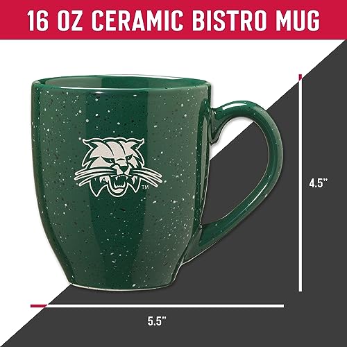 Image of Rico Industries NCAA Ohio Bobcats Green Personalized 16 oz Team Color Laser Engraved Speckled Ceramic Coffee Mug
