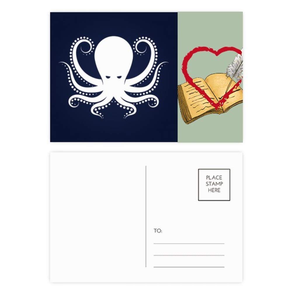 Octopus Marine Life Lot de 20 cartes postales de remerciement avec motif sur le côté Noir et blanc