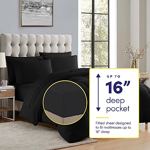 Sweet Home Collection 5 Piece Comforter Set Bag Solid Color All Season Soft Down Alternative Blanket & Luxurious Microfiber Bed Sheets, Black, Twin XL