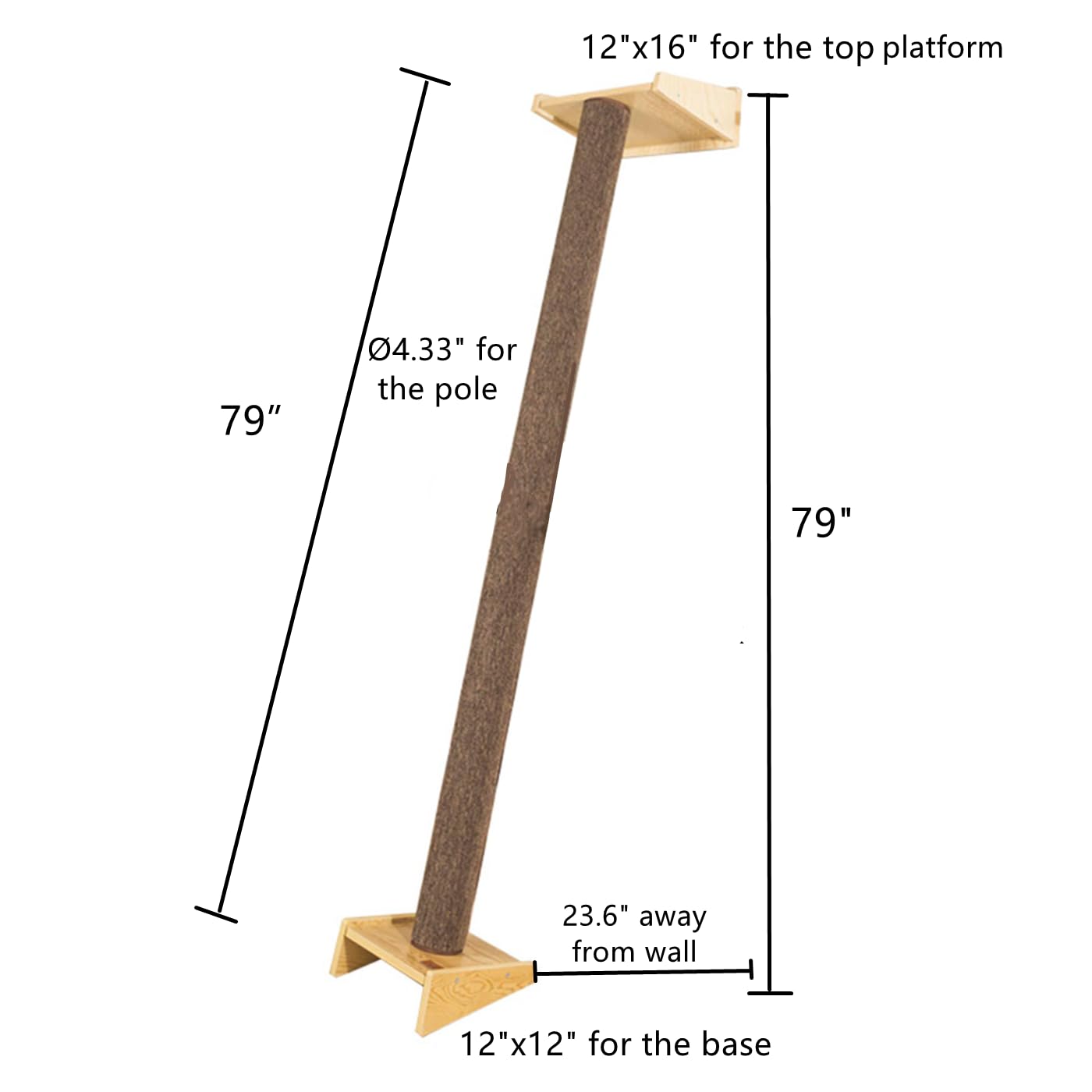 SHENGOCASE Modern 78.7“ Tall Leaning Cat Tree Tower Scratching Post Pillar with Bed Perch, Wall Mounted Cat Shelves for Window (Sisal Cover) - image 6