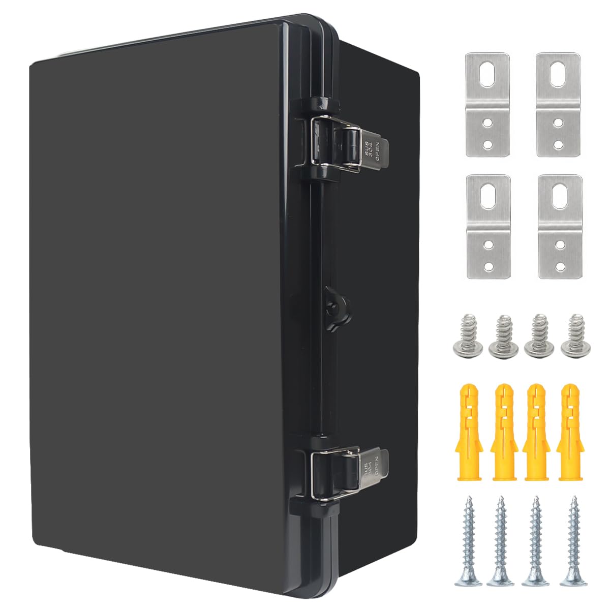 Junction Box,IP67 Waterproof Electrical Box Hinged Clear Cover Stainless Steel Latch Project Box Enclosure with Mounting Plate & Wall Bracket, Black 11.8 x 7.9 x 6.7inch(300x200x170mm) — Amazon image 12