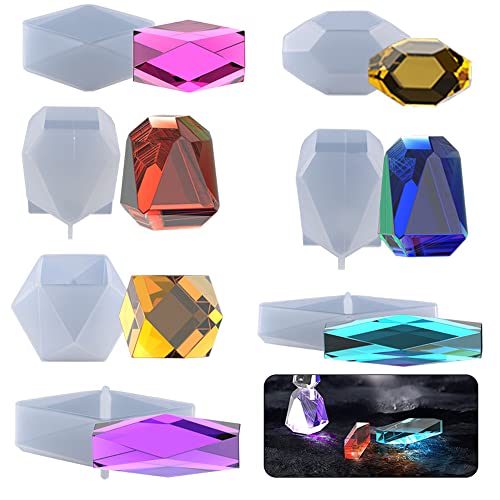 Yayatty Crystal Resin Molds, 7 Style Multi-Facet Gemstone Cube Silicone Resin Molds, Cube Geometric Silicone Molds for Epoxy Resin for Jewelry Making, Home Decor