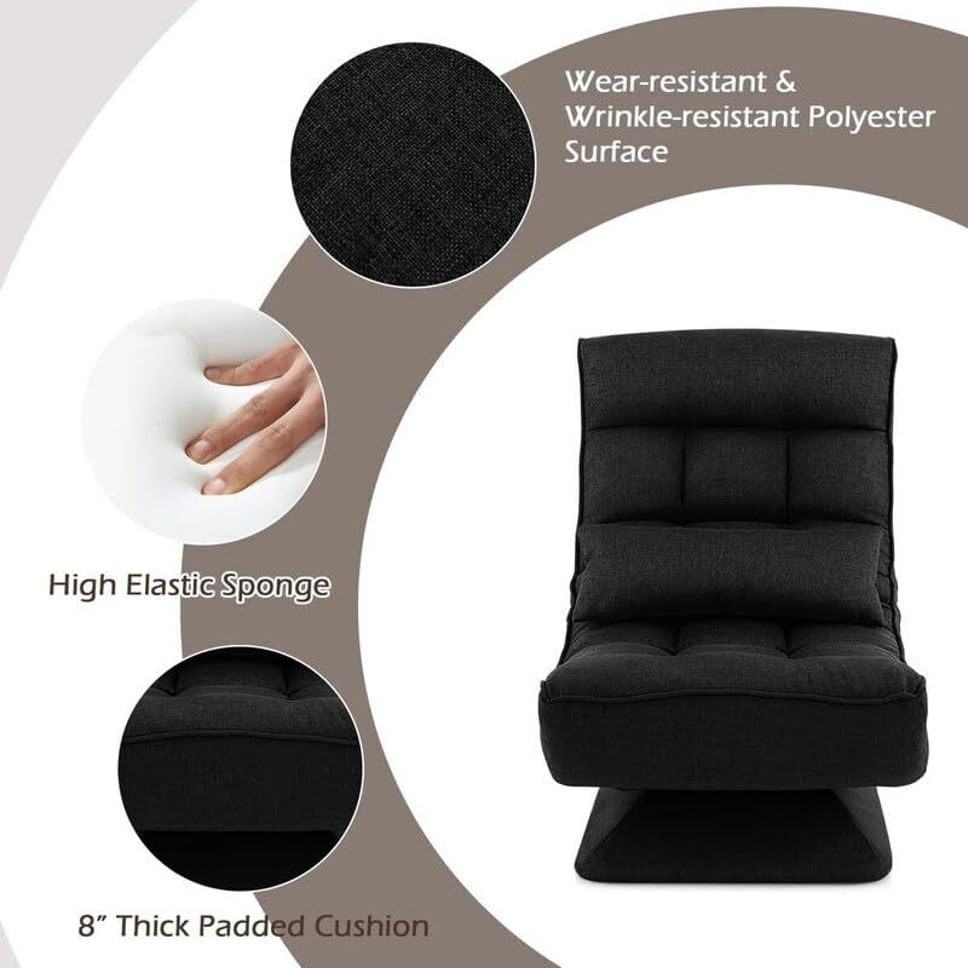 Image of Modern Single Seater Lounge Chair with Thick Cushioned Seat & Backrest | Soft Fabric Upholstery | Comfortable Accent Recliner Style Chair for Living Room & Bedroom, Color: Black