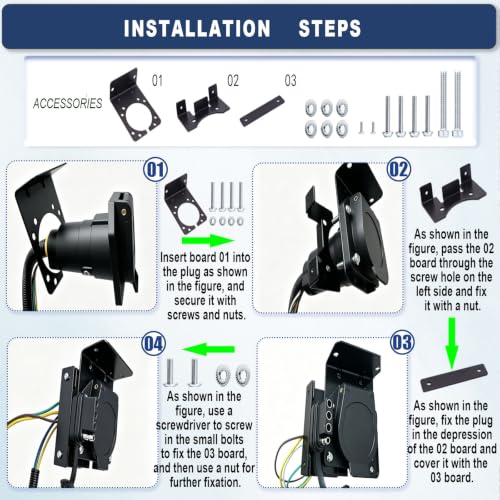 Image of 7 Way Trailer Plug 7 Pin to 4 Pin Trailer Adapter 7 Pin Trailer Connector, Vehicle-Side 4 Flat to Trailer-Side 7 Blade and 4 Pin Dual-Output Connector with Mounting Bracket for RV Truck