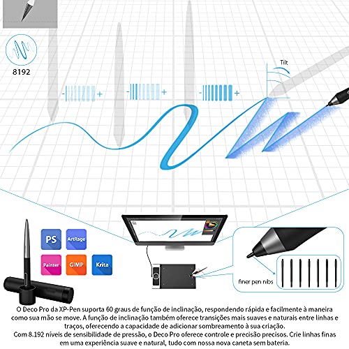 XP-PEN Deco Pro M Mesa Digitalizadora com Inclinação Android Dulpo Dial 11 x 6 Polegadas com 8 Tecla