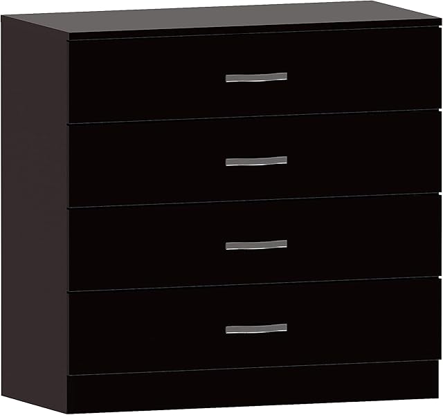 Vida Designs Black Chest of Drawers, 4 Drawer With Metal Handles and Runners, Unique Anti-Bowing Drawer Support, Riano Bedroom Storage Furniture