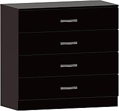 Vida Designs Noir Commode, 4 tiroirs avec poignées en métal et Coureurs, Unique Anti-Bowing tiroir Support, Riano Meubles de Chambre à Coucher