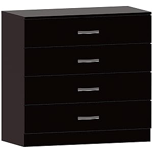 Vida Designs Home Discount Negro Pecho de cajones, 4 cajones con Asas de Metal y Corredores, único Anti-Bowing cajón Apoyo, Riano Dormitorio Muebles