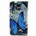 S5 Case, Galaxy S5 Case, Gift_Source Brand [Blue Butterfly Pattern] Premium PU Leather Wallet Flip Protective Skin Case with Magnetic Closure for Samsung Galaxy S5 / Galaxy SV / Galaxy S V (2014) (Built-in Credit Card/ID Card Slot)+1 X Screen Protector + Stylus Pen