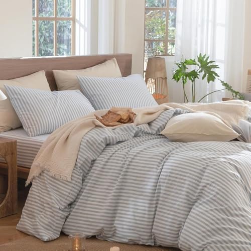 Lanqinglv Bettwäsche 155x220 Baumwolle Gestreift Blau Weiß,100% Renforce...