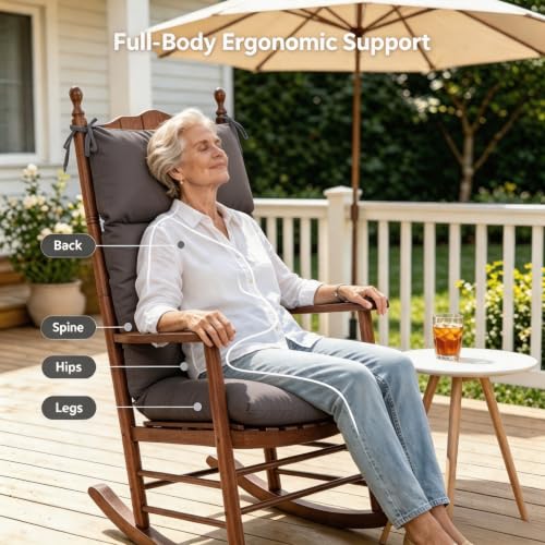 Image of QILLOWAY Outdoor Rocking Chair Cushions Set of 4, 100% Polyester Waterproof Patio Rocking Chair Cushion, High Back Weatherproof Chair Pad for Adirondack & Outdoor Furniture, Dark Grey