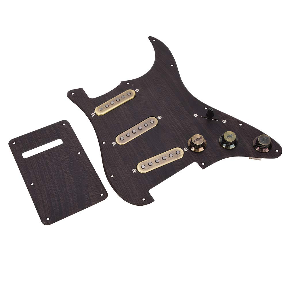 RiToEasysports Zestaw Przetworników Pickguard SSS Loaded w Stylu Vintage z płytą tylną, Lekkie Części Zamienne do Gitary dla Zespołów Muzycznych, Stop Aluminium + Drewno dla Miłośników Gitary