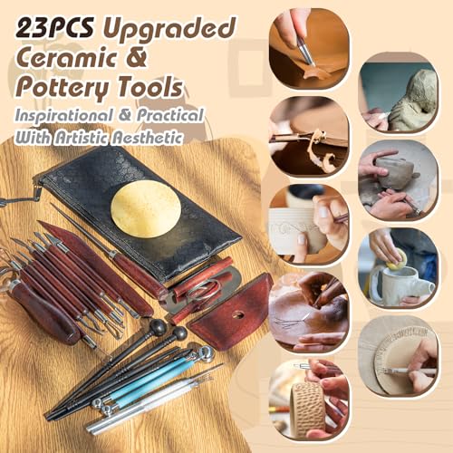 23PCS Clay Tools Sculpting, Ceramic & Pottery Modeling Tool, Ceramics Tools Set, Polymer Tools Kit, Air Dry Clay Tools for Carving, Molding, Pottery Wheel, Crafting Supplies, Pros, Beginners, Adults - Thumbnail 2