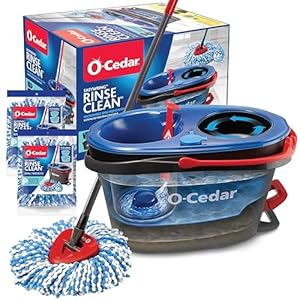 O-Cedar RinseClean Spin Mop & Bucket System + 2 Extra Mop Heads| Clean with Clean Water | Removes 99% of Bacteria