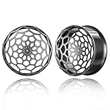 LADEMAYH 2 PCS Spider Web Ear Plugs Gauges for Women, Black Size 0 Gauges for Ears Surgical Steel Ear Tunnels Gauge Earrings Body Piercing Jewelry