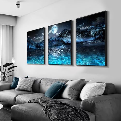 Affiche art mural maison paysage naturel montagne triptyque UKIXOM 60x95cm