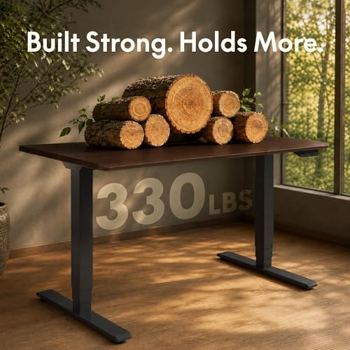 Image of FLEXISPOT E6 MAX 1 inch Thick Beveled-Edge Solid Wood Standing Desk, 63 inchx30 inch Dual Motor 3-Stage Heavy Duty Workstation, 330lbs Weight Capacity Height Adjustable Desk(Black Walnut Rubberwood + White Frame)