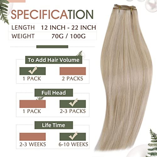RUNATURE Weft Hair Extensions Human Hair Blonde Highlight Ash Blonde Sew in Weft Hair Extensions Real Hair Blonde Double Weft Hair Extensions Real Human Hair 20 Inch 100 Gram - Image 4