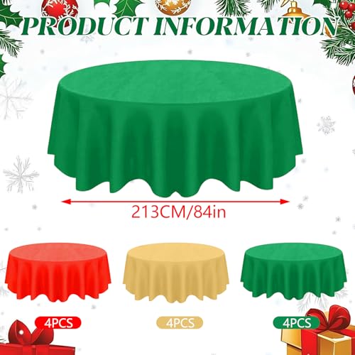 Image of CIEOVO 12 Pcs Christmas Round Disposable Table Cover 84 inch Assorted Color Tablecloth Gold Red Green Waterproof Table Cloth for Neon Party Supplies Christmas Wedding Outdoor Decorations