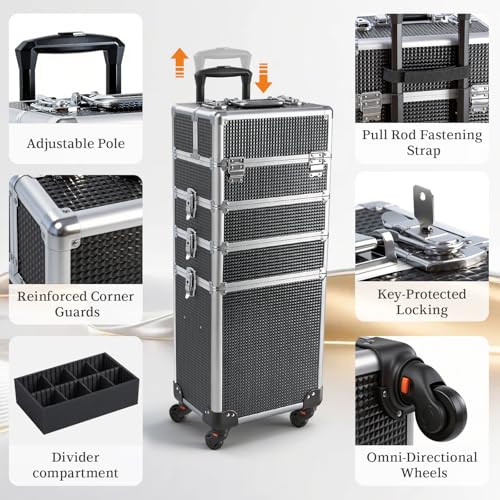 SAFESHOWER SHOWERSAFE 4 in 1 makeup train case - Professional cosmetology case on wheels, Large Transformable Makeup Train Case & Barber Case, Portable rolling makeup case & Makeup Cart, Black by SAFESHOWER - Image 5